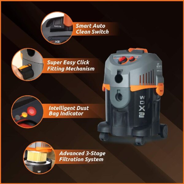 Eureka Forbes Euroclean WD X2 Wet and Dry Vacuum Cleaner (Black & Orange) - Image 3